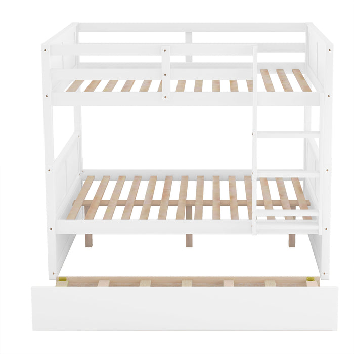 Full Over Full Bunk Bed with Twin Size Trundle - White