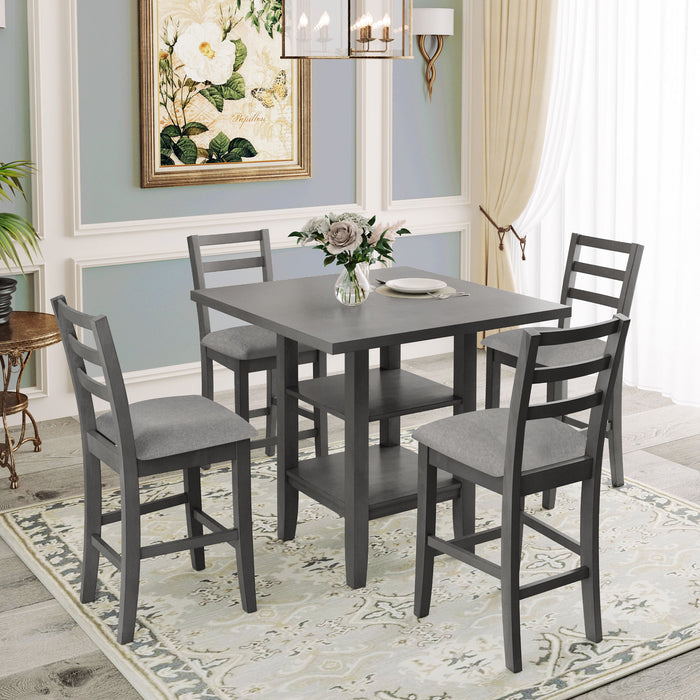 5-Piece Wooden Counter Height Dining Set - Gray