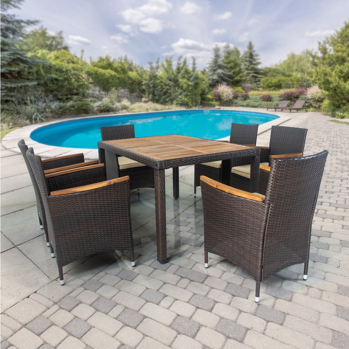 7 piece Outdoor Patio Wicker Dining Set (Brown)