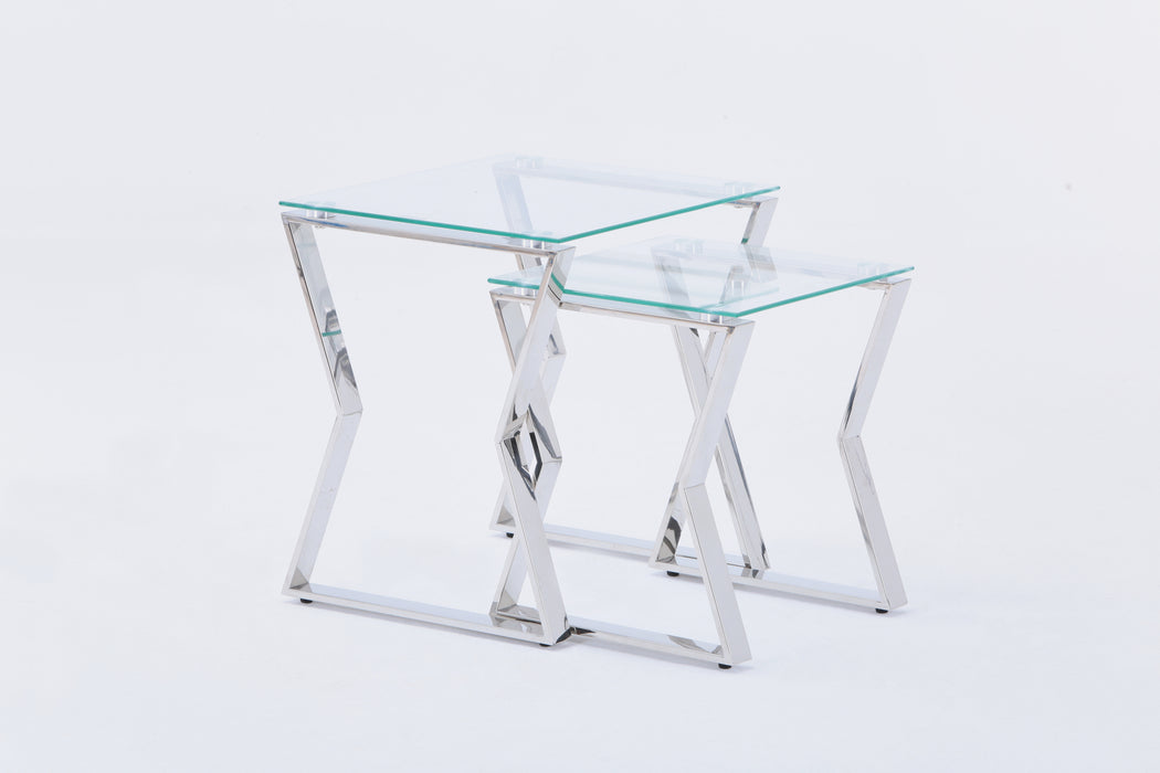 Modern Glass End Table  for Living Room 2 pc - Silver