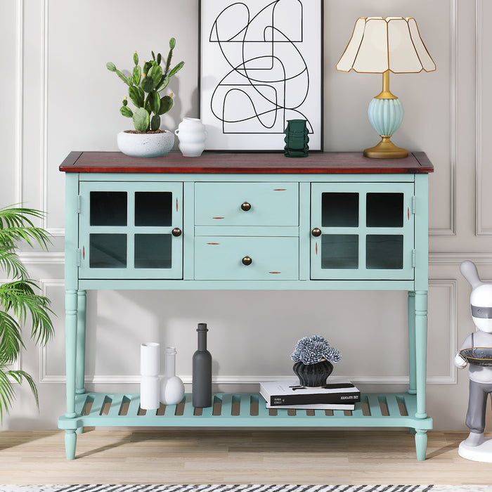 Farmhouse Console Table with Bottom Shelf - Retro Green