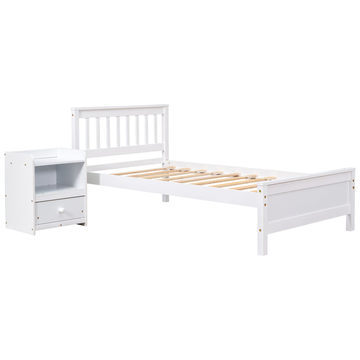 Twin Bed with with 1 Nightstand, White