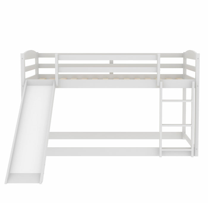 Twin over Twin Bunk Bed with Convertible Slide and Ladder - White