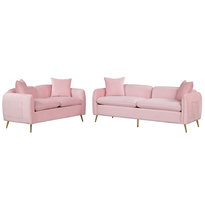 2 Piece Velvet Upholstered Sofa Sets, Pink