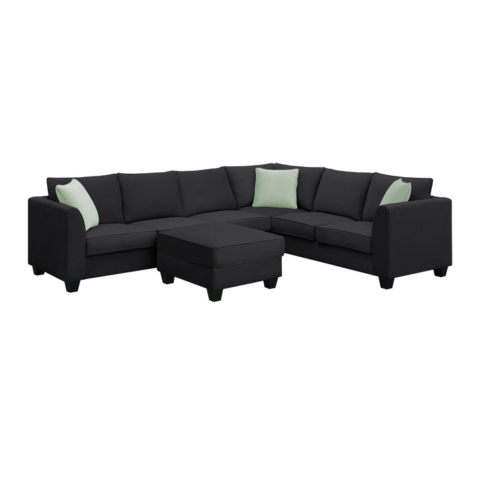 7 Seats Modular Sectional Sofa with Ottoman - Black