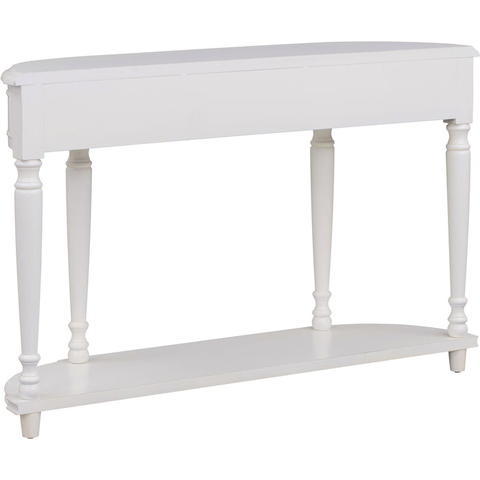 Retro Circular Curved Design Console Table with Open Style Shelf - Antique White