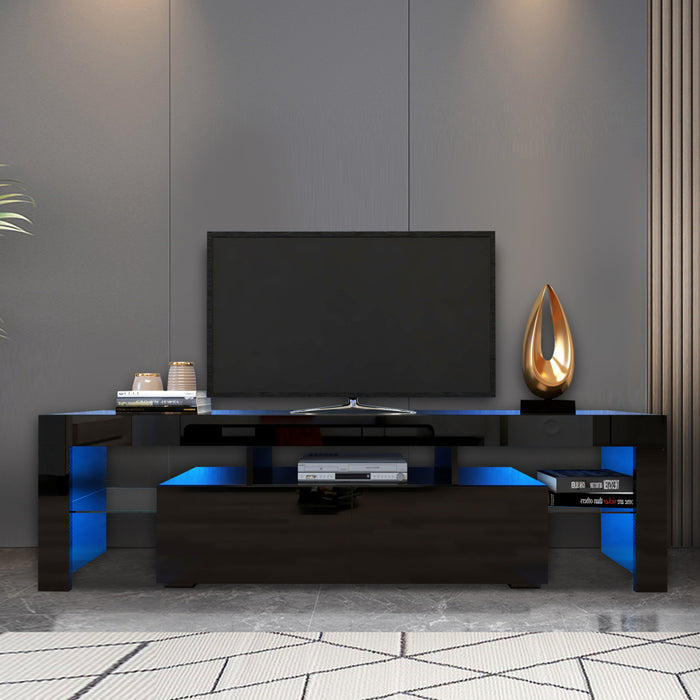 Modern Black TV Stand, w/Remote Control Lights