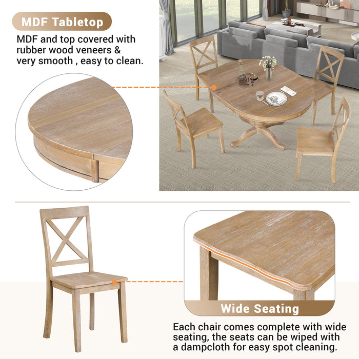 5 Piece Modern Dining Kitchen Table Set-Natural Wood Wash