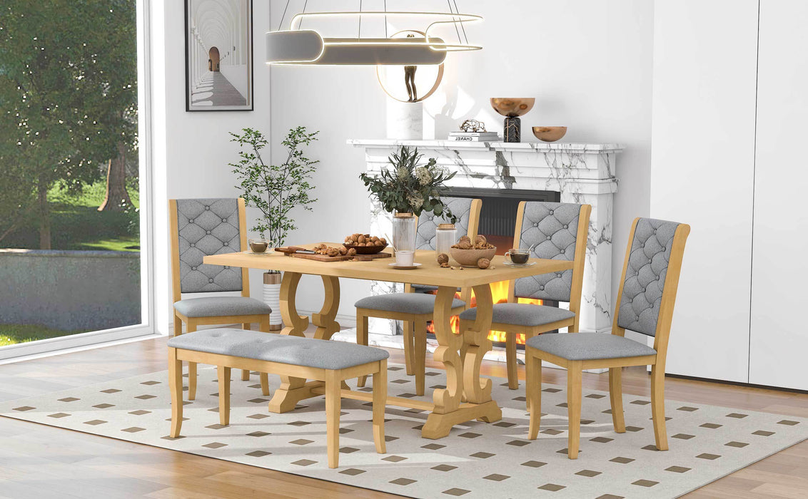 6-Piece Retro Dining Set with Unique-designed Table Legs  - Natural Wood Wash