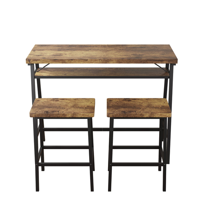 3-Piece Modern  Bar table Set - Black Frame + Brown panel