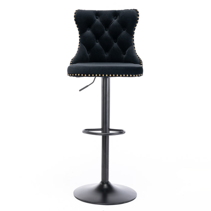 Swivel Velvet Barstools, Black (Set of 2）