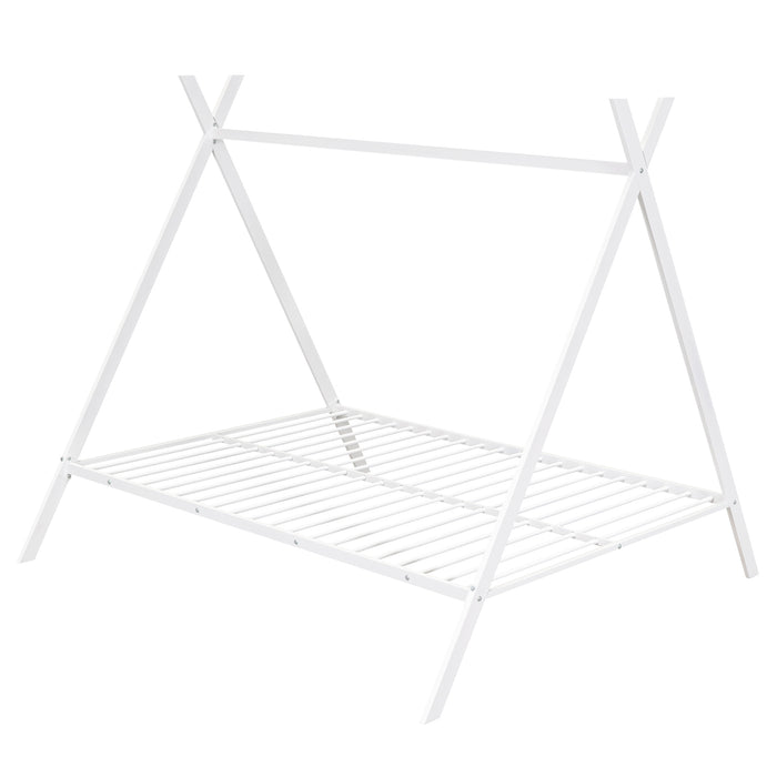 Tent Bed Frame Full Size, Metal Floor, No Box Spring Needed White