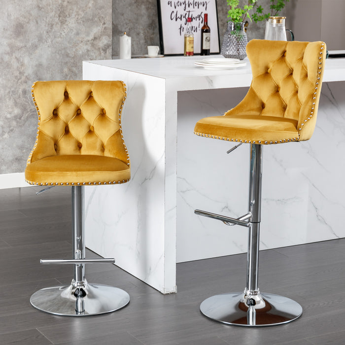 Swivel Velvet Barstool, Gold (Set of 2）