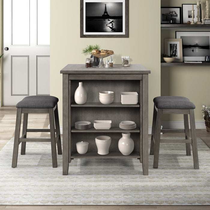 3-Piece Dining Table with Padded Stools - Dark Gray