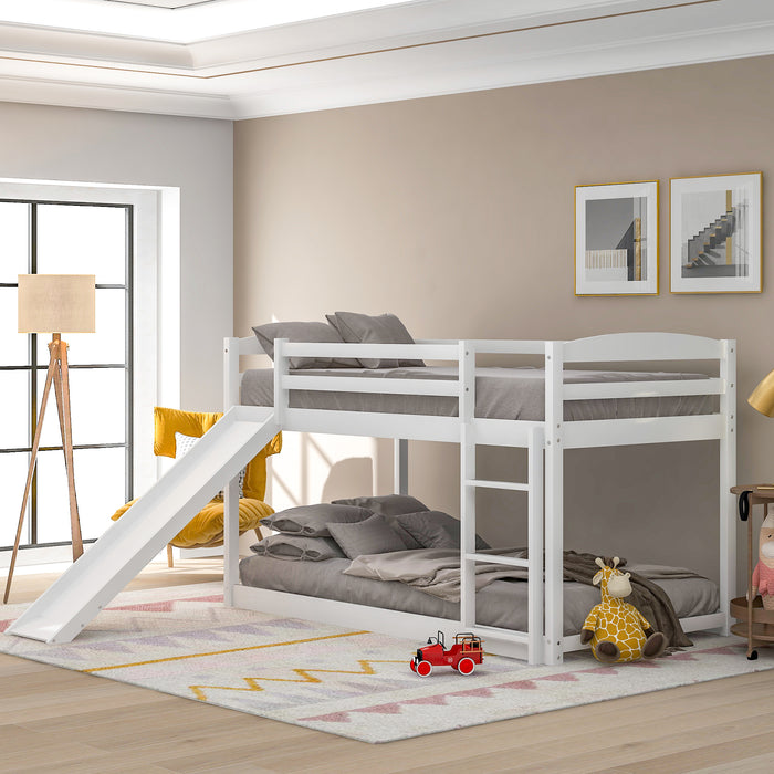 Twin over Twin Bunk Bed with Convertible Slide and Ladder - White