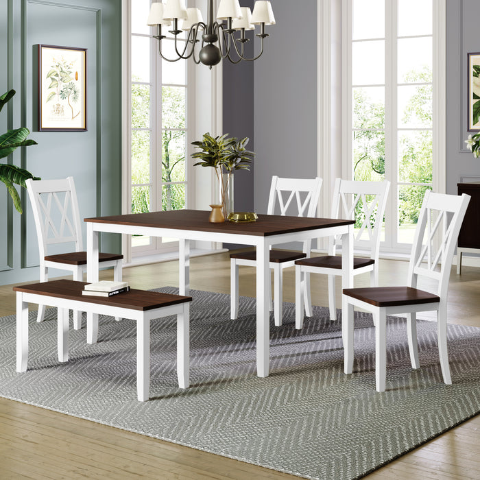 6-piece Farmhouse Rustic Dining Table set - White + Cherry