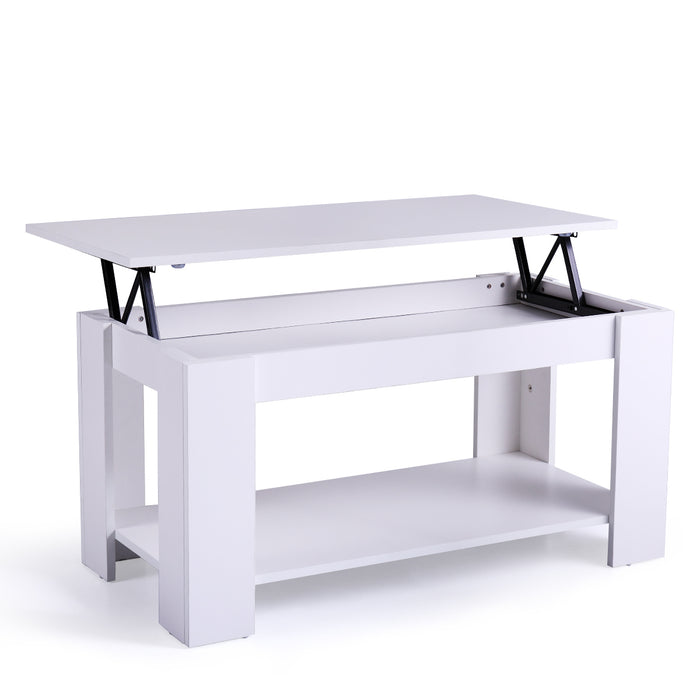 Modern Wooden Table for Home Living Room with Liftable Top - White