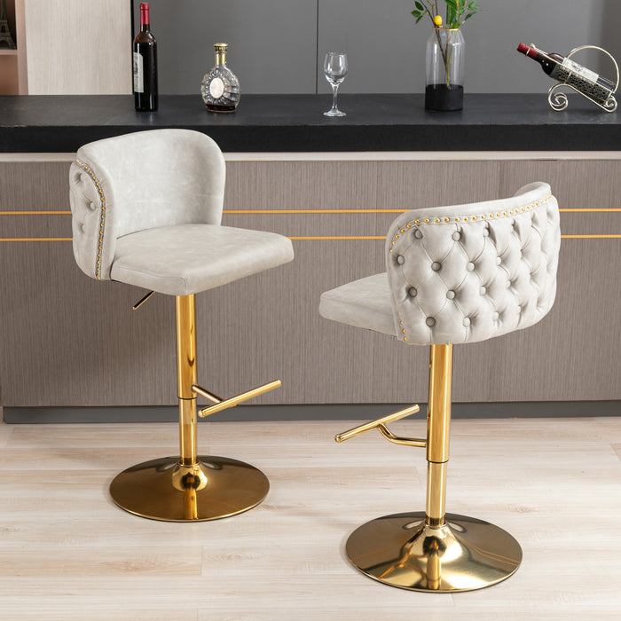 Swivel Barstools , Beige (Set of 2）