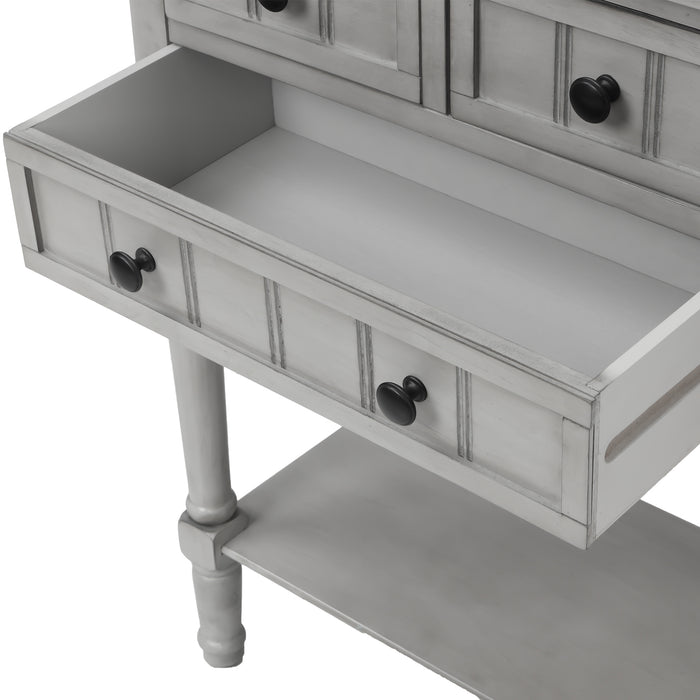 Narrow Console Table with Three Storage Drawers and Bottom Shelf - Gray Wash