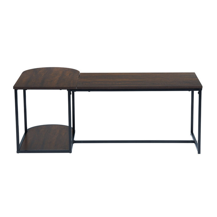 Modern Industrial Style Rectangular Wood Grain Top Coffee Table with Metal Frame - Walnut & Black