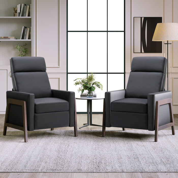 Set of 2 - Framed PU Leather Recliner Chair - Black