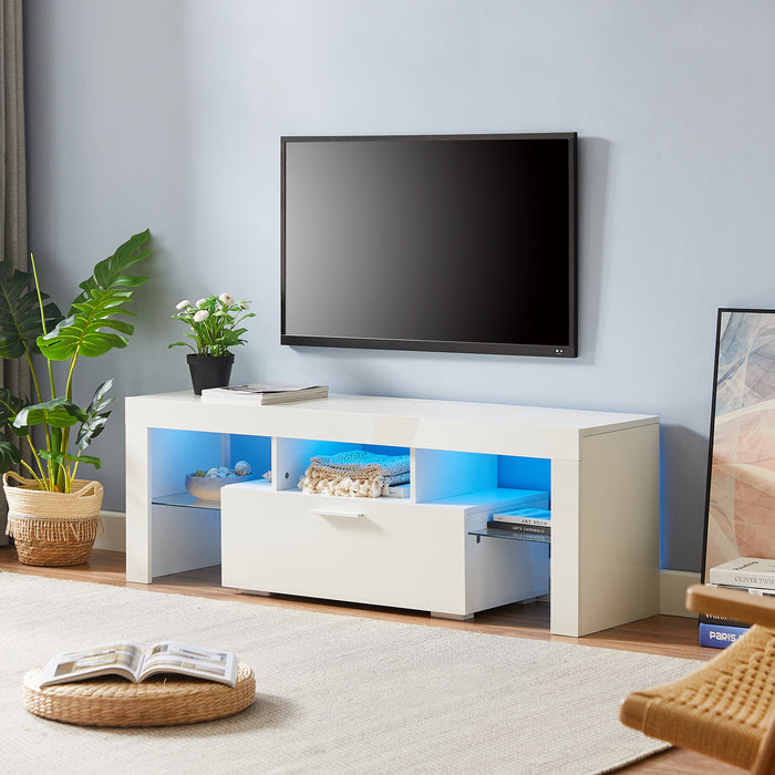 White morden TV Stand with LED Lights-WHITE