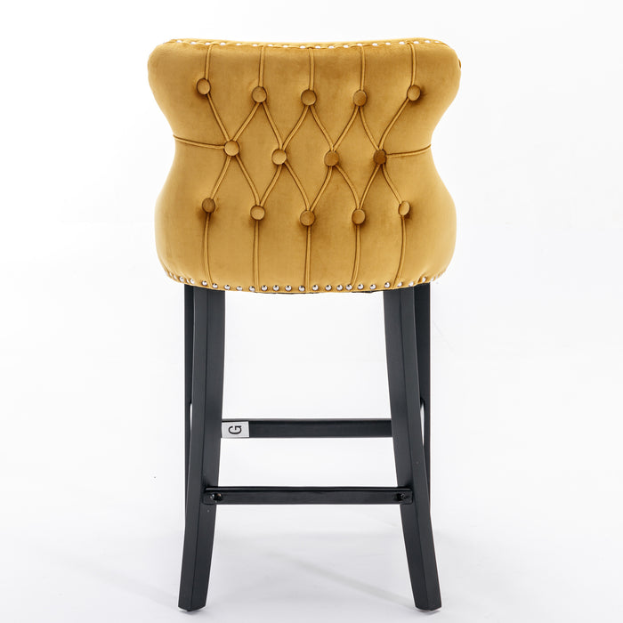 Contemporary Velvet Upholstered Wing-Back Barstools,Set of 2 (Gold)