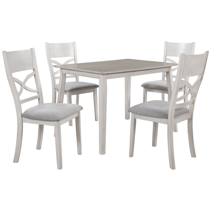 5-Piece Farmhouse Rustic Wood Kitchen Dining Table Set - Light Grey + White