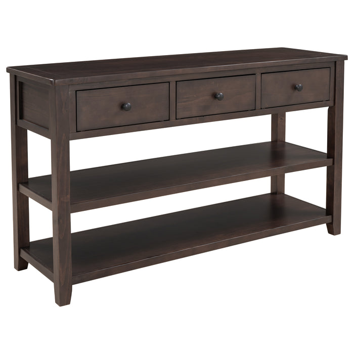 Retro Design Console Table with Two Open Shelves - Espresso