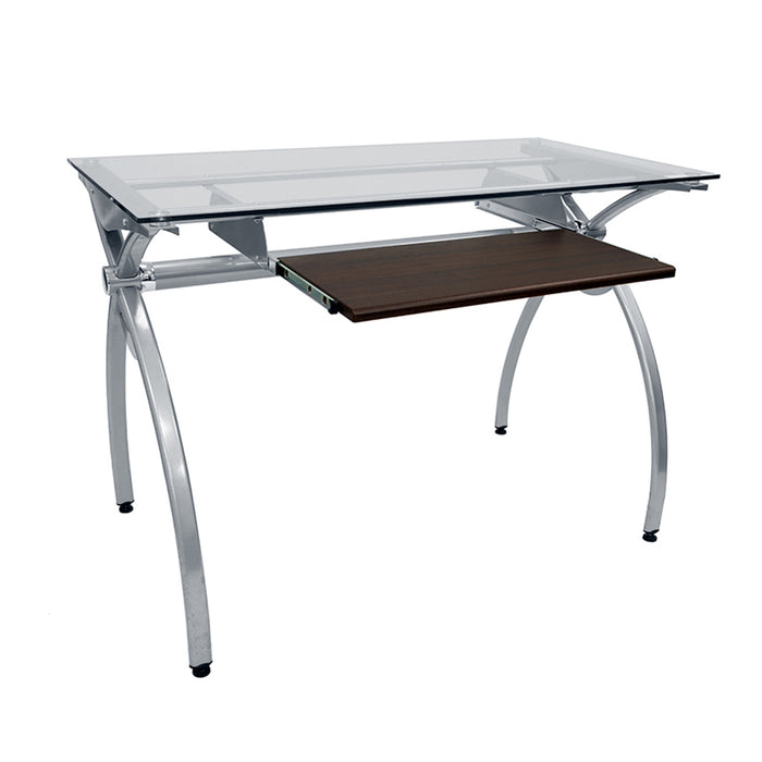 Contempo Clear Glass Top Computer Desk with Pull Out Keyboard Panel, Clear