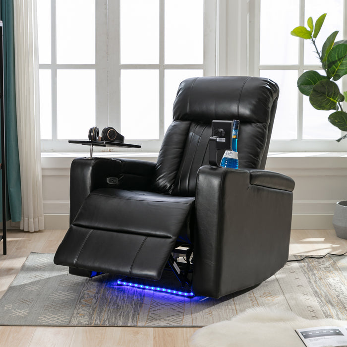 Premium Power Recliner with Storage Arms, Cupholders, Swivel Tray Table and Cell Phone Stand - Black