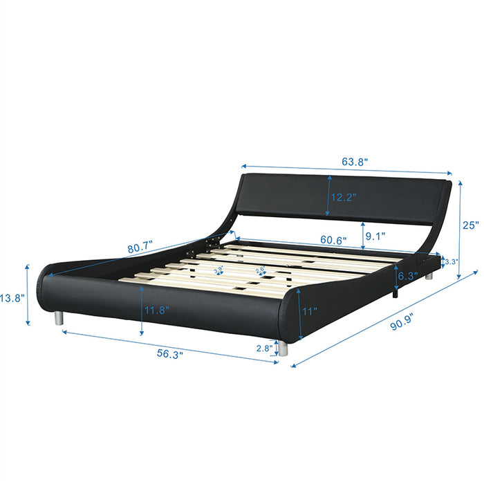 Queen Size Faux Leather Upholstered Platform Bed Frame with led lighting - Black and White