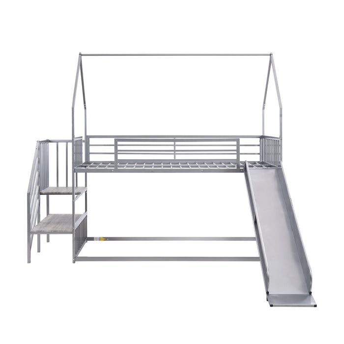 Twin over Twin Metal House Bunk Bed - Silver