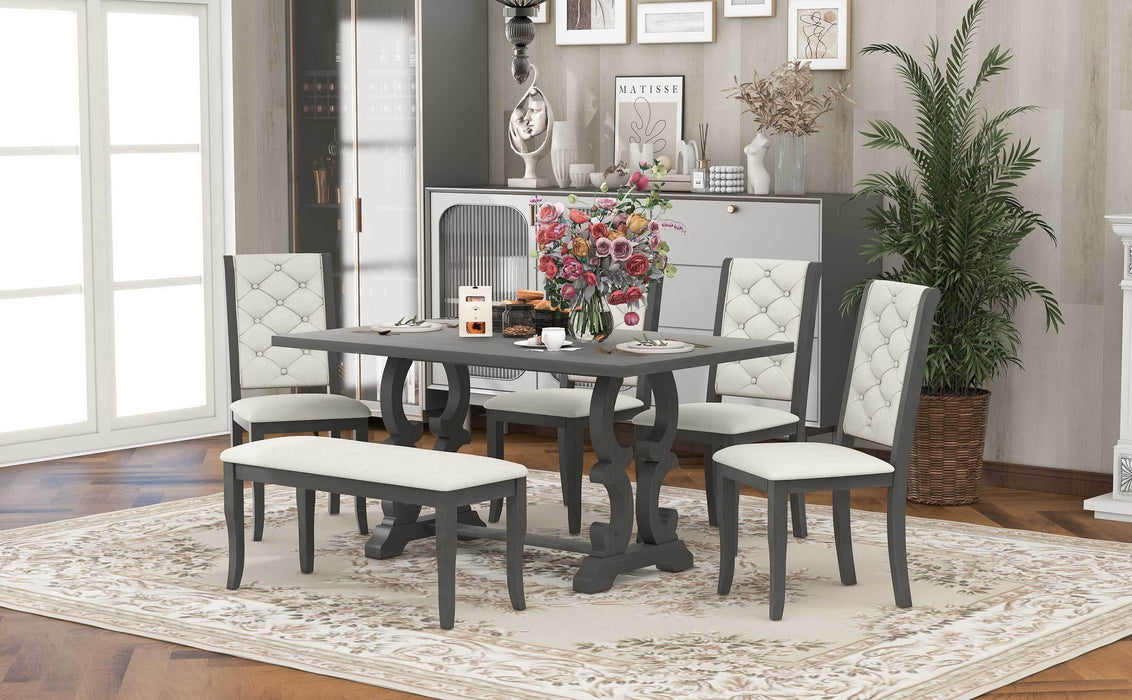 6-Piece Retro Dining Set with Unique-designed Table Legs - Antique Grey