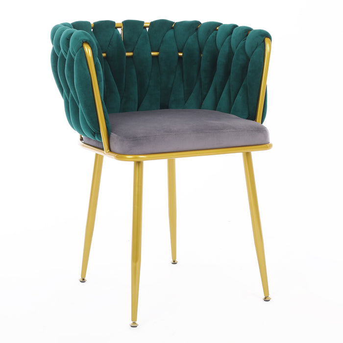 Velvet Dinning upholstered Chair with Gold Metal Legs (dark green)