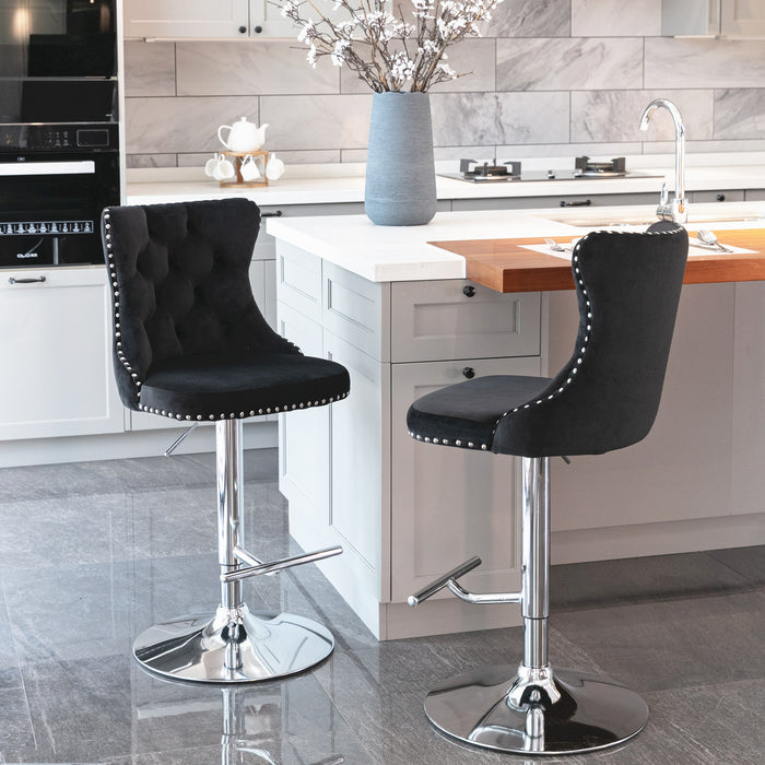 Swivel Velvet Barstools , Gray (Set of 2）