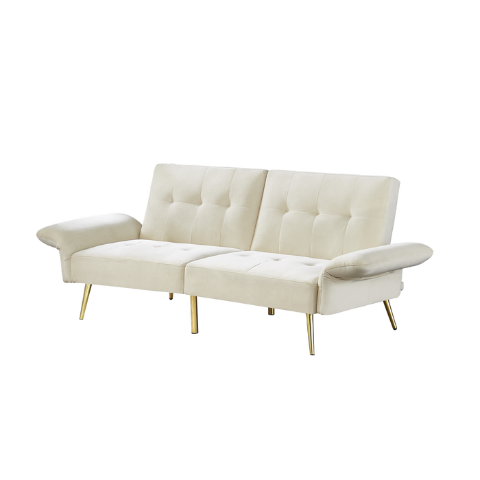 Italian Velvet Futon Sofa Bed - Beige