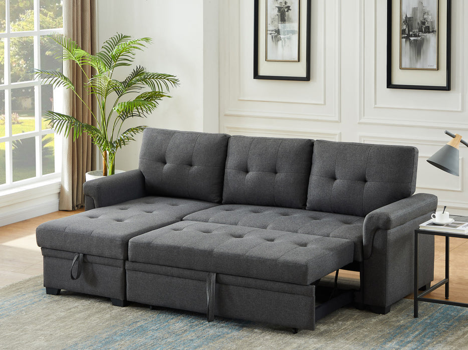 Reversible Sleeper Sectional with Storage Chaise - Dark Gray Linen