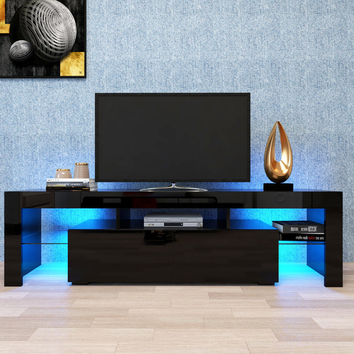 Modern Black TV Stand, w/Remote Control Lights