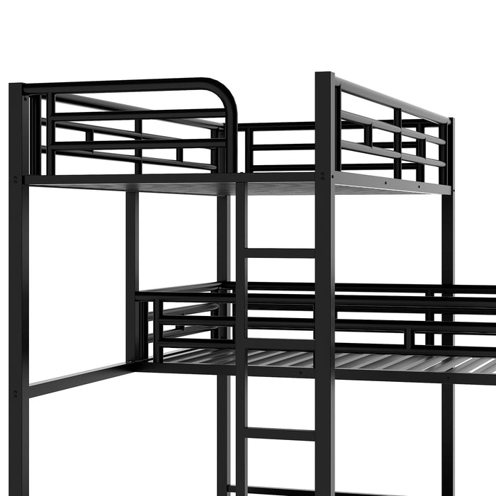 L-shaped Metal Triple Twin Size Bunk Bed - Black