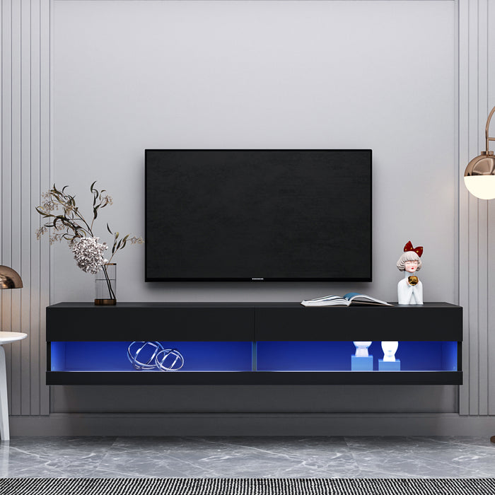 Wall Mounted Floating 80" TV Stand with 20 Color LEDs Black