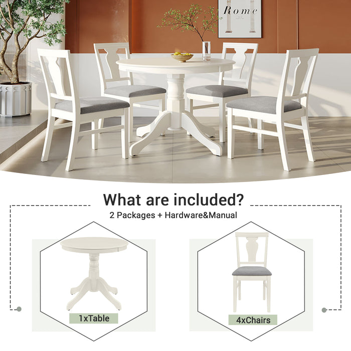 5-Piece Mid-Century Wood Dining Table Set - Cream White