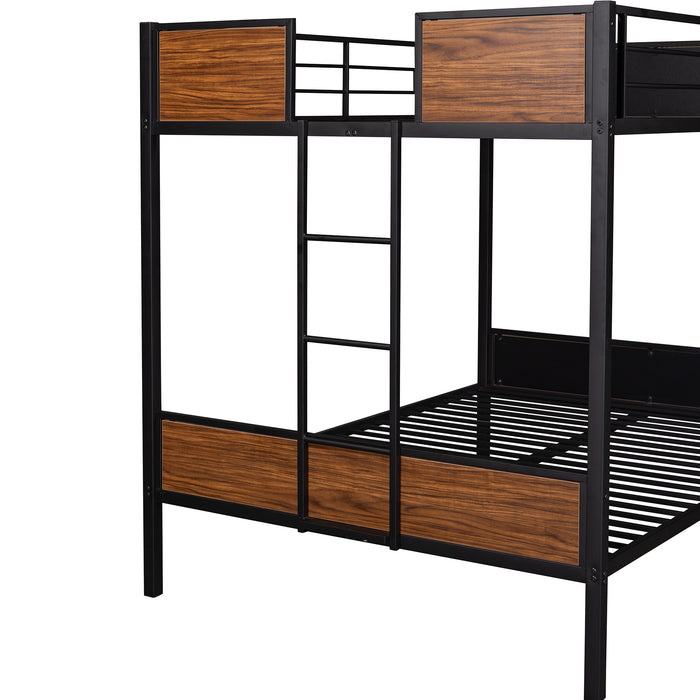 Full-over-full bunk bed modern style steel frame - Brown/Black