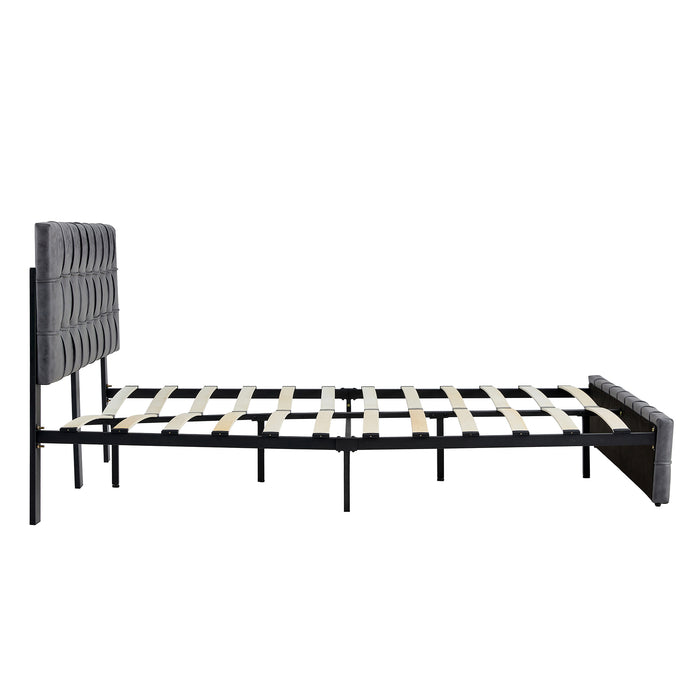 Queen Size Modern Upholstered Platform Bed with Adjustable Headboard, and Heavy Duty Bed Frame - Grey