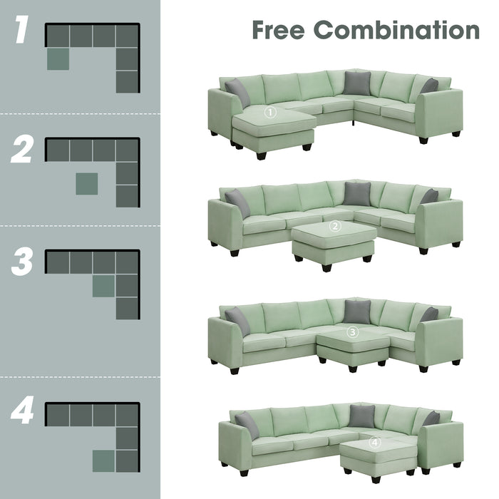 7 Seats Modular Sectional Sofa with Ottoman-Green