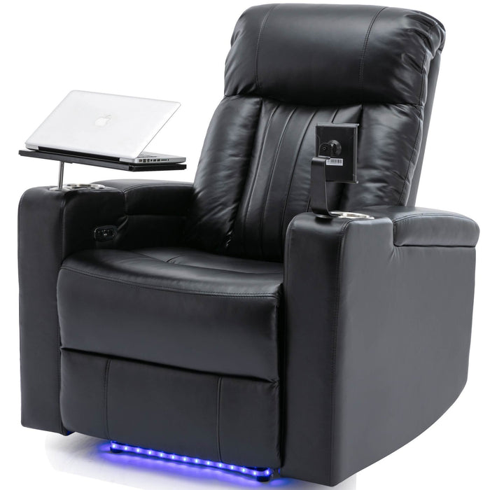 Premium Power Recliner with Storage Arms, Cupholders, Swivel Tray Table and Cell Phone Stand - Black