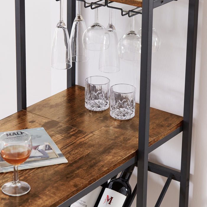 Bar table with bottles and glass holder (Rustic Brown)