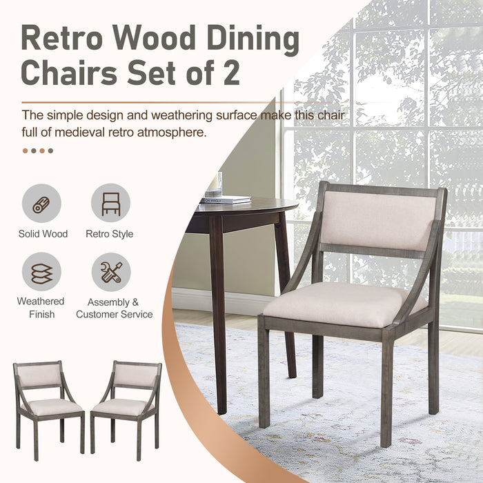 Retro Wood Dining Chairs Set of 2 (Gray)