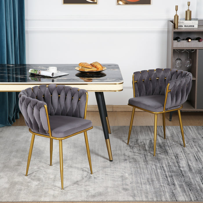 Velvet Dinning upholstered Chair with Gold Metal Legs (grey)