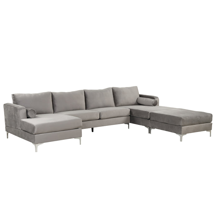 Modern Velvet Fabric Couch Reversible Chaise Sofa